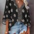 2 Pieces Outfit Wrap Plunge V Neck Crop Blouse and Casual Floral Print Wide Leg Pants Set