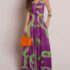 Plants Print Thick Strap Dress Casual Slim Fit Slit Maxi Dress with Pockets