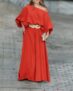 Skew Neck Lantern Sleeve Top & Wide Leg Pants Set